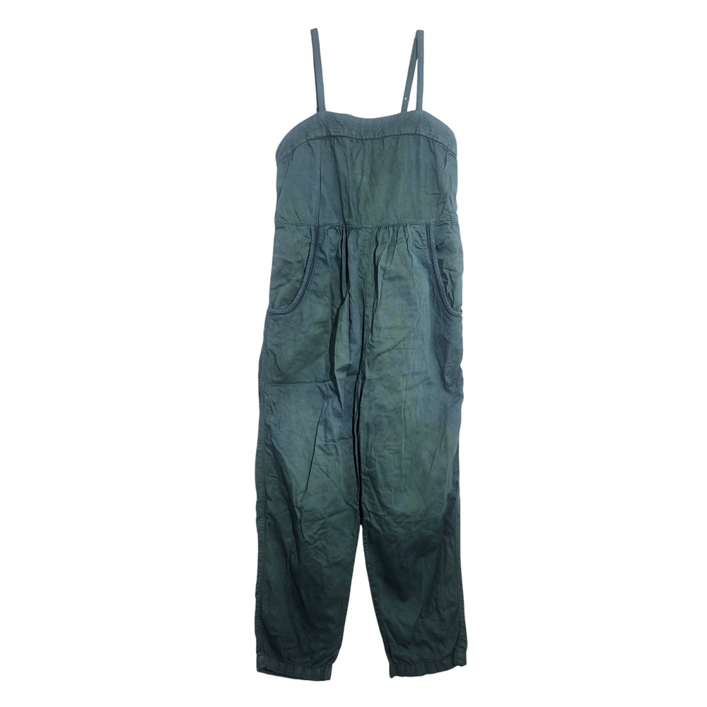 Anthropologie Small Pilcro Teal Green Cotton Linen Jumpsuit Overalls Sleeveless